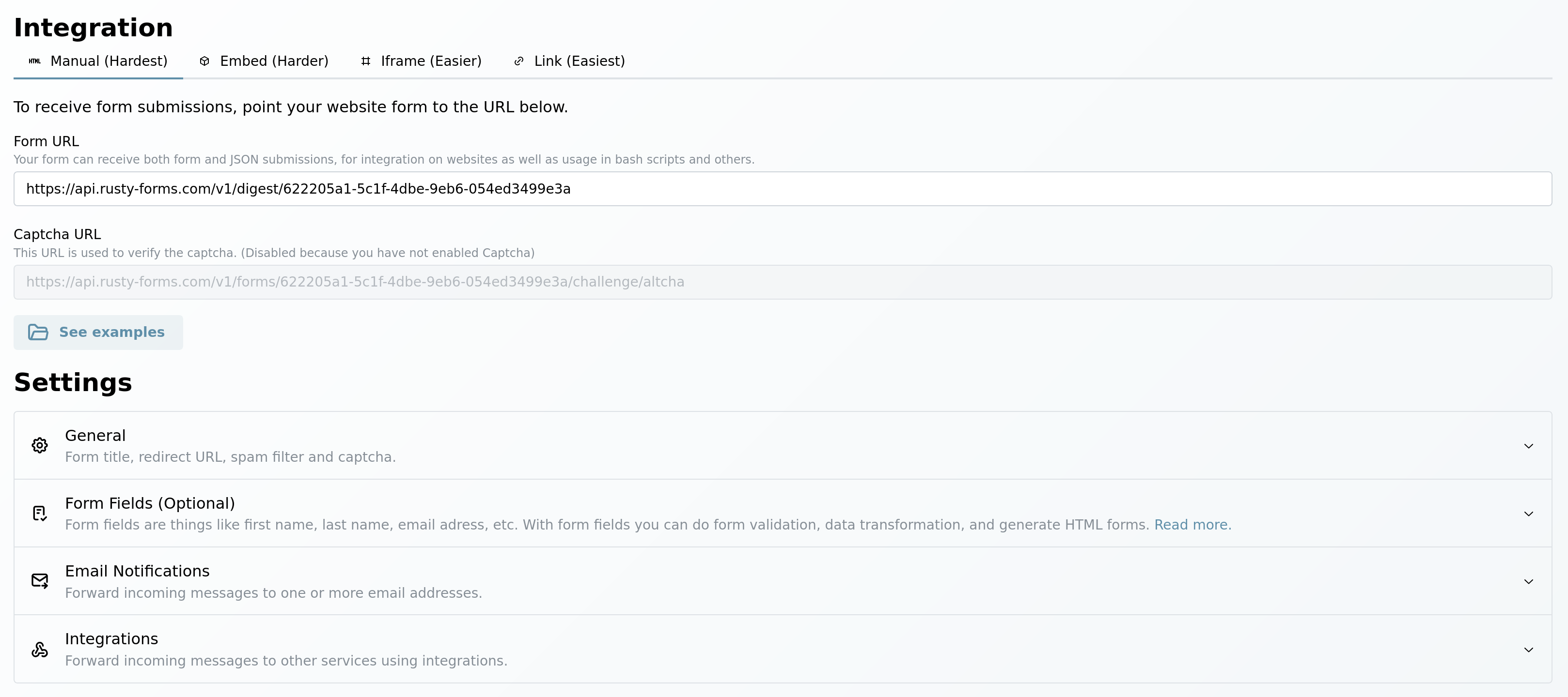 Formshive - Revised Form Settings